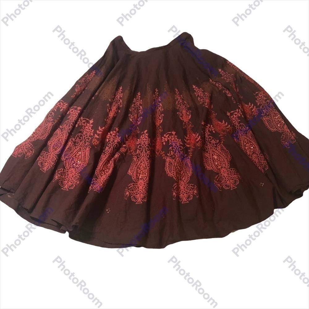 𝅺COLDWATER Creek 100% Cotton Sequins Maxi Skirt Stretch Waist Side Zip size M - Picture 3 of 5